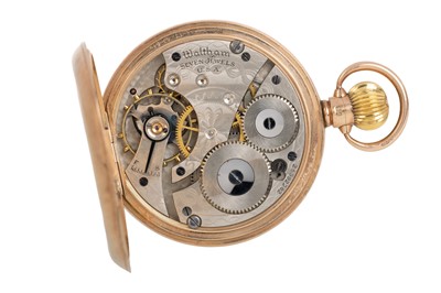 Lot 831 - WALTHAM GOLD HALF HUNTER POCKET WATCH