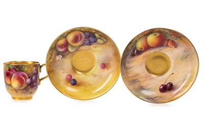 Lot 1372 - ROYAL WORCESTER COFFEE CUP AND TWO SAUCERS