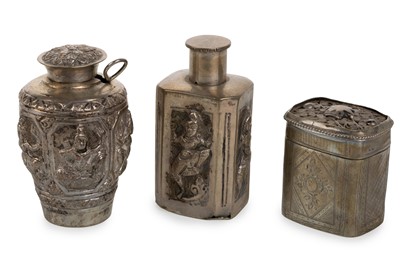 Lot 828 - TWO EAST ASIAN WHITE METAL POTS