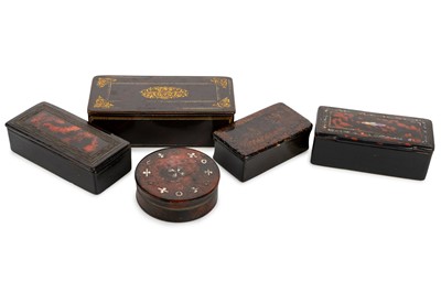 Lot 1382 - GROUP OF FIVE VICTORIAN LACQUERED SNUFF BOXES