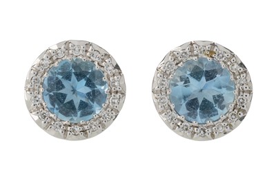 Lot 537 - PAIR OF AQUAMARINE AND DIAMOND EARRINGS
