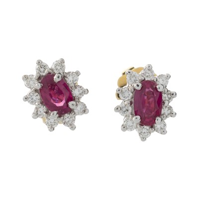 Lot 551 - PAIR OF RUBY AND DIAMOND CLUSTER EARRINGS