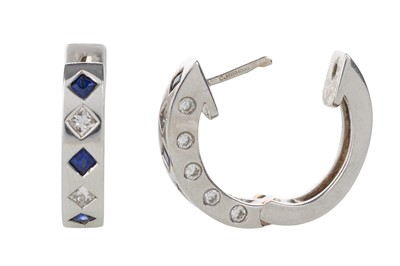 Lot 556 - PAIR OF SAPPHIRE AND DIAMOND HOOP EARRINGS