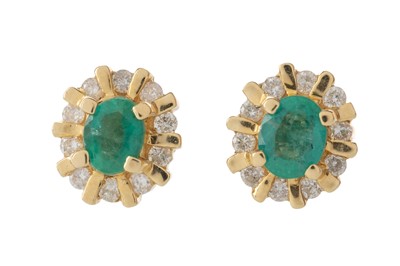 Lot 563 - PAIR OF EMERALD AND DIAMOND EARRINGS