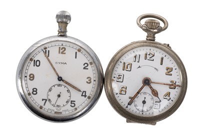 Lot 845 - CYMA WWII MILITARY TOP WIND OPEN FACE POCKET WATCH