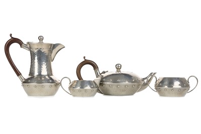 Lot 1409 - ARTS & CRAFTS PEWTER FOUR PIECE TEA AND COFFEE SERVICE