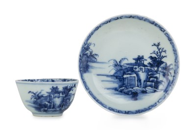Lot 830 - CHINESE NANKING CARGO BLUE AND WHITE PORCELAIN TEA BOWL AND SAUCER