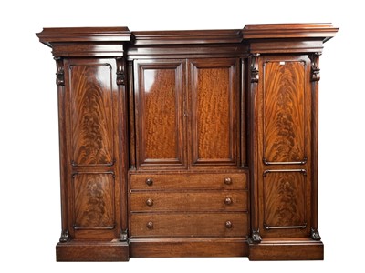 Lot 1428 - VICTORIAN MAHOGANY BREAKFRONT PRESS WARDROBE