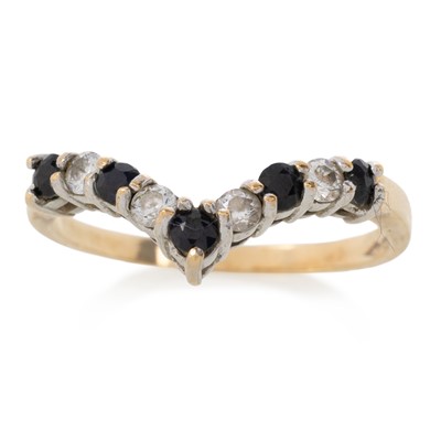 Lot 688 - SAPPHIRE AND CUBIC ZIRCONIA WISHBONE RING