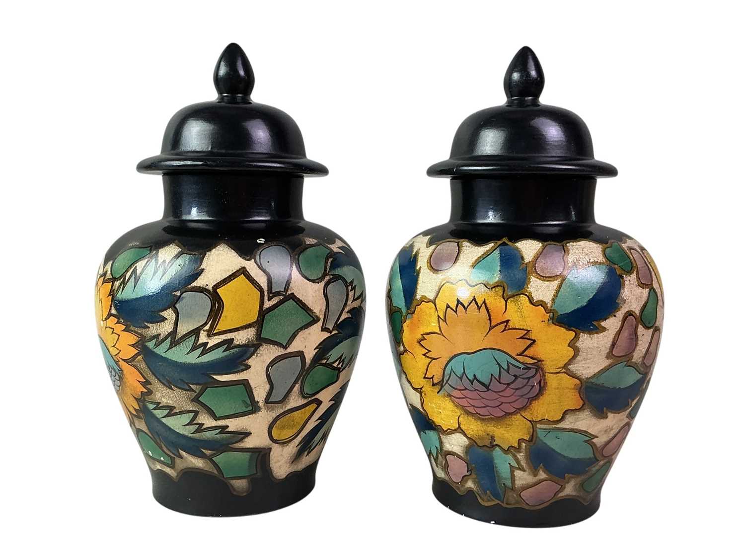 Lot 57 - PAIR OF BRENTLEIGH WARE LIDDED VASES