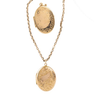 Lot 691 - TWO OVAL GOLD LOCKET PENDANTS