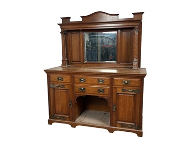 Lot 1564 - OAK ARTS & CRAFTS MIRRORED BACK SIDEBOARD