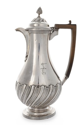 Lot 105 - SILVER FLUTED BALUSTER COFFEE POT