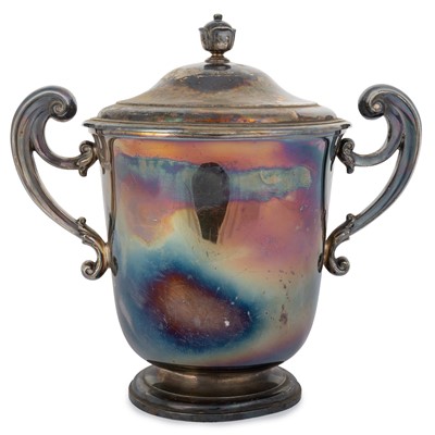 Lot 111 - EDWARD VII SILVER DOUBLE HANDLED PRIZE CUP AND COVER