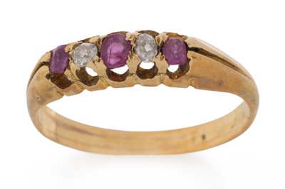 Lot 701 - RUBY AND DIAMOND BOAT RING