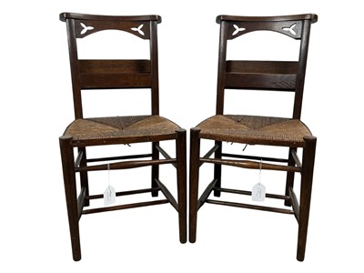 Lot 1578 - PAIR OF OAK CHURCH CHAIRS