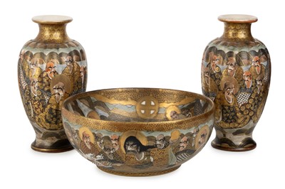 Lot 851 - PAIR OF JAPANESE SATSUMA VASES