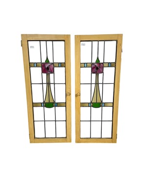 Lot 1604 - TWO PAIRS OF EDWARDIAN STAINED GLASS WINDOWS