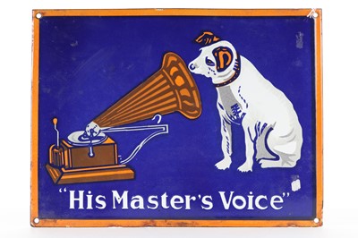 Lot 1628 - HIS MASTER'S VOICE ENAMELLED METAL ADVERTISING SIGN