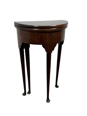 Lot 378 - VICTORIAN MAHOGANY D-SHAPED TURNOVER TEA TABLE
