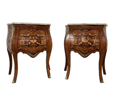 Lot 1699 - PAIR OF FRENCH KINGWOOD BOMBE STYLE BEDSIDE CHESTS