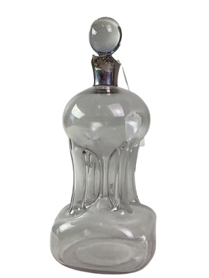 Lot 20 - GEORGE V SILVER MOUNTED GLASS GLUG DECANTER