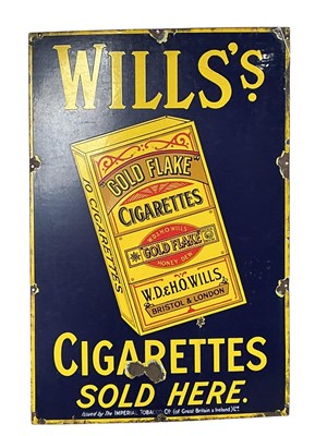 Lot 1713 - 'WILLS'S CIGARETTES', ENAMELLED ADVERTISEMENT SIGN