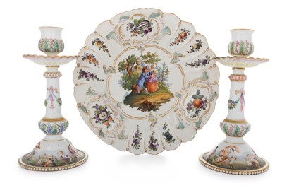 Lot 1715 - PAIR OF CAPODIMONTE CERAMIC CANDLESTICKS