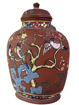Lot 34 - CHINESE TERRACOTTA LIDDED VASE