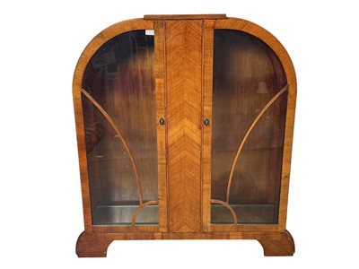 Lot 67 - ART DECO WALNUT TWO DOOR DISPLAY CABINET