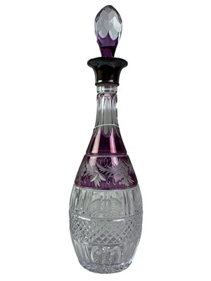 Lot 62 - RUBY AND CLEAR GLASS DECANTER