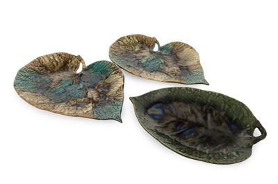 Lot 1747 - PAIR OF DUNMORE POTTERY LEAF SHAPED DISHES