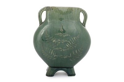Lot 1760 - DUNMORE POTTERY CELADON DOUBLE HANDLED MOON FLASK