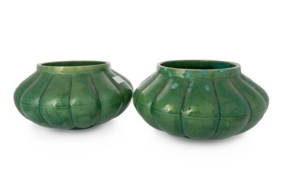 Lot 1773 - PAIR OF DUNMORE POTTERY GREEN GLAZED JARDINIERES