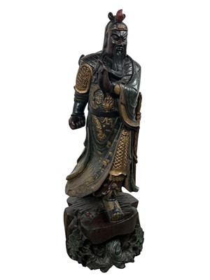 Lot 868 - LARGE CHINESE FLOORSTANDING HARDWOOD TEMPLE FIGURE OF GUAN YU