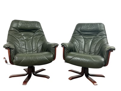 Lot 490 - PAIR OF GREEN LEATHER EASY CHAIRS