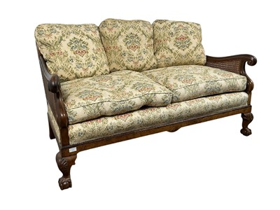 Lot 1774 - MAHOGANY FRAMED BERGERE THREE PIECE SUITE