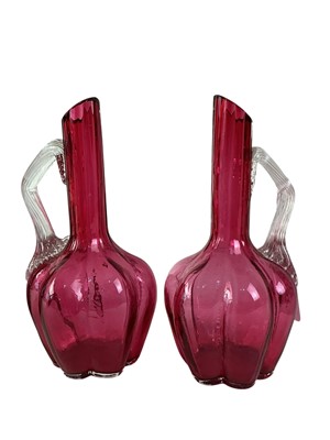 Lot 285 - VICTORIAN CRANBERRY GLASS WATER JUG