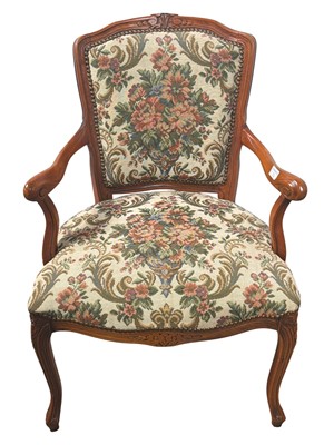 Lot 276 - PAIR OF FRENCH STYLE OPEN ELBOW CHAIRS