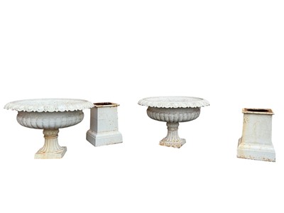 Lot 1794 - PAIR OF CAST IRON GARDEN URN PLANTERS