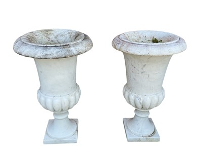Lot 1797 - PAIR OF MARBLE GARDEN URN PLANTERS