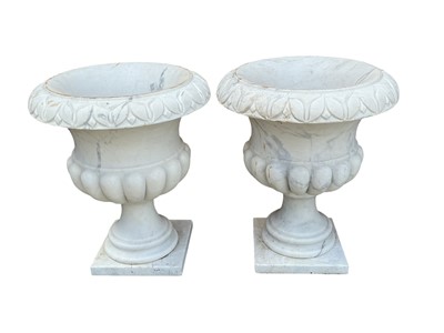 Lot 1798 - PAIR OF MARBLE GARDEN URN PLANTERS