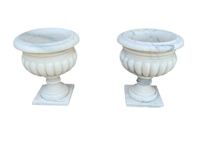 Lot 1799 - PAIR OF MARBLE GARDEN URN PLANTERS