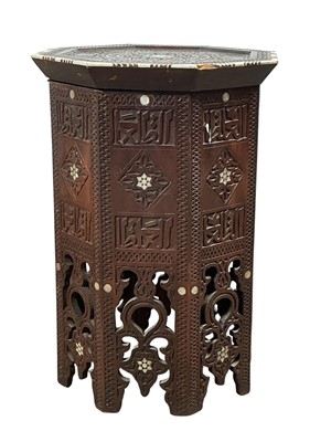 Lot 597 - INDIAN CARVED WOOD OCTAGONAL TABLE