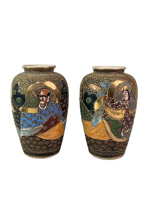 Lot 598 - PAIR OF JAPANESE SATSUMA VASES