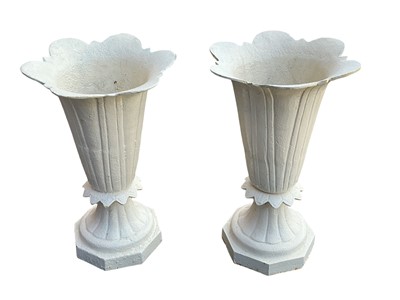 Lot 1801 - PAIR OF CAST IRON GARDEN URN PLANTERS