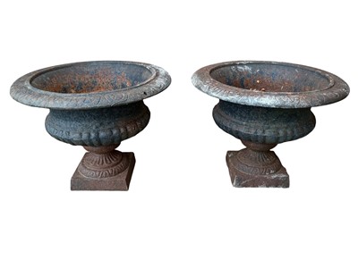 Lot 1803 - PAIR OF CAST IRON GARDEN URN PLANTERS