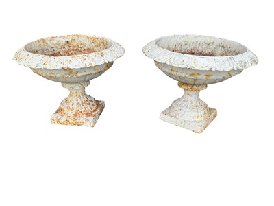 Lot 1804 - PAIR OF CAST IRON GARDEN URN PLANTERS